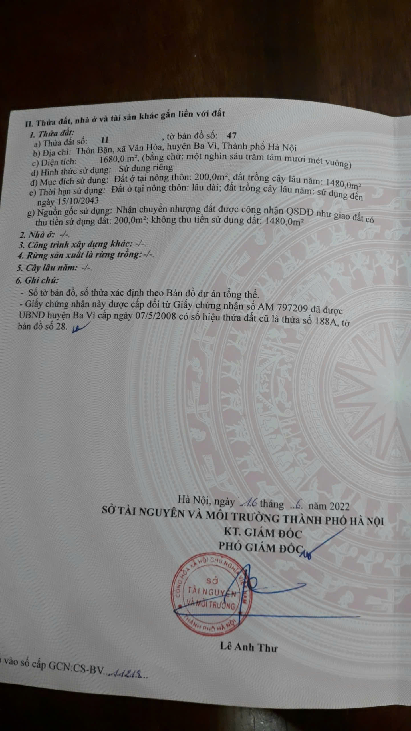 lô 1680m2 xã Vân Hòa, Gần TL84