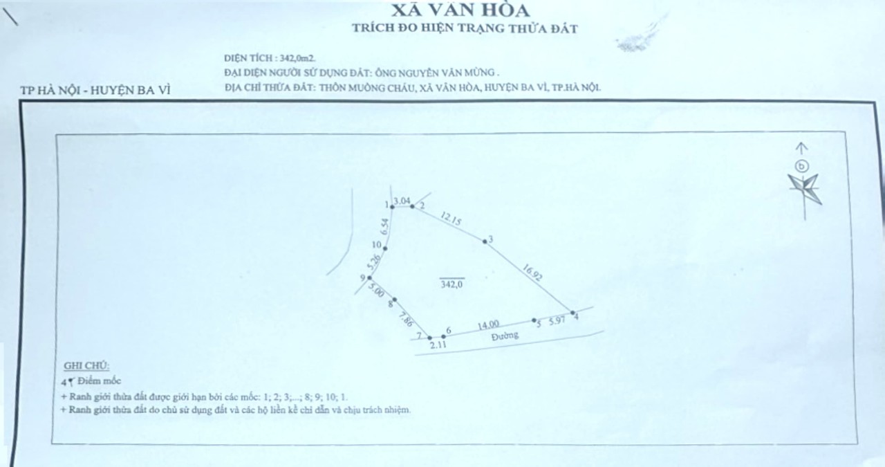 164m2 diện tích thực tế 342m2 2 mặt đường giá 1,1 tỷ tại xã Vân Hòa