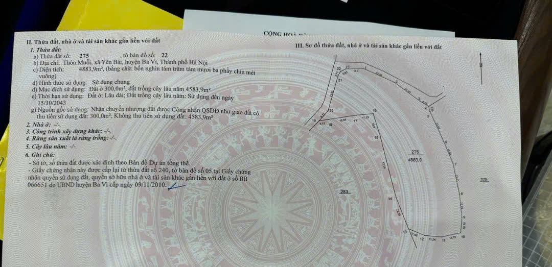 bán đất 4883m2 tại thôn Muỗi, xã Yên Bài, Ba Vì – có tách lẻ bán từ 500m2