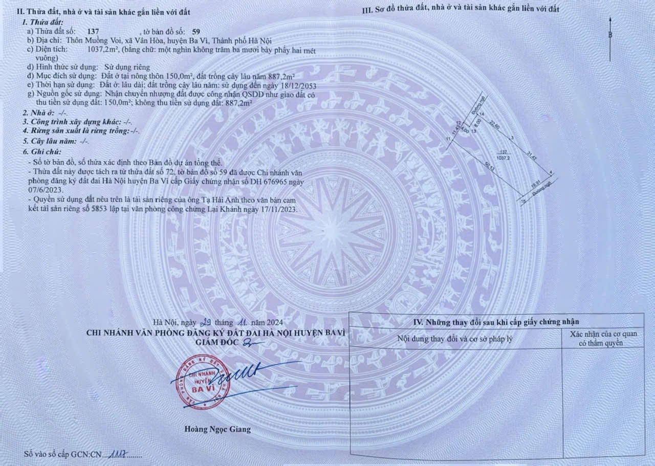 bán 3 lô đất gần Hồ diện tích 1000m2 tại xã Vân Hòa