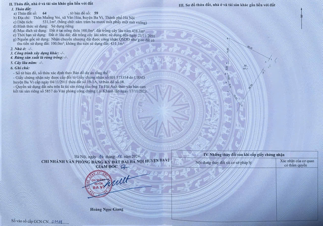 bán 3 lô đất gần Hồ diện tích 1000m2 tại xã Vân Hòa