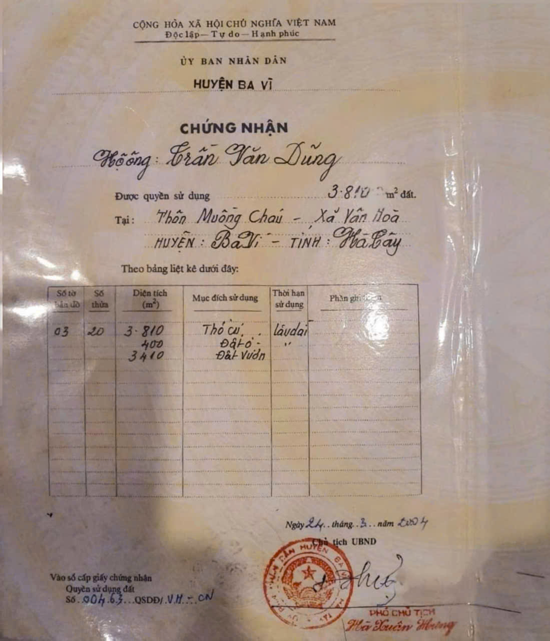 lô đất 4380m2, có 900m2 thổ cư giá 3,5 tr/m2