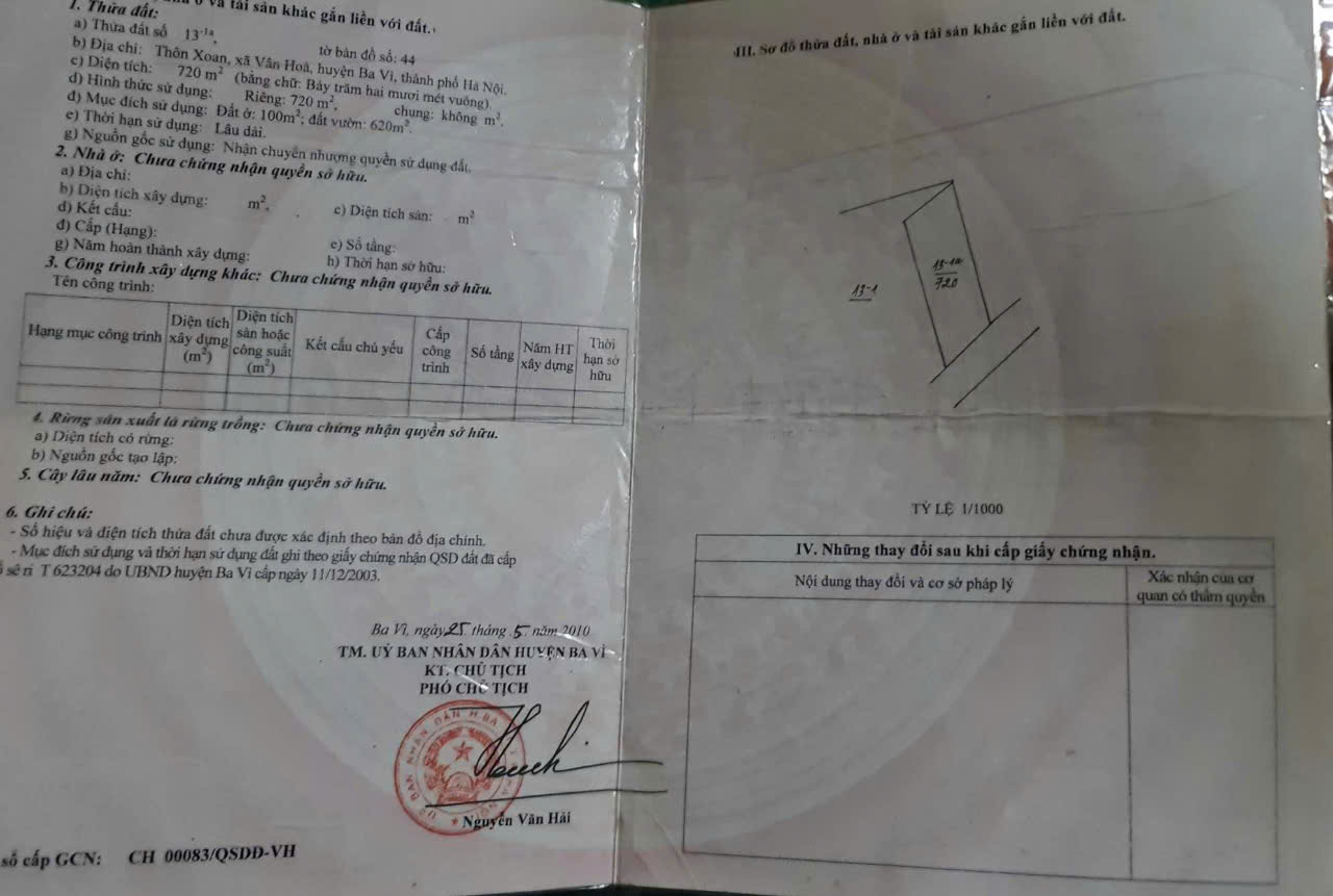 lô đất 720m2 thôn Xoan giá 3,6 tỷ