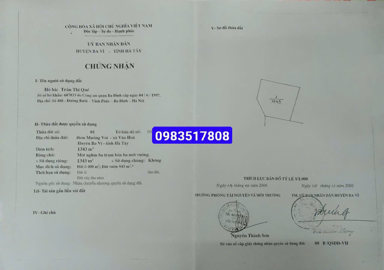 mảnh đất 1343m2 cách mặt hồ 400m