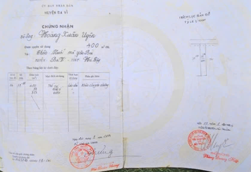 8m mặt tiền, 400m2 đất mặt đường nhựa đi Ủy ban xã Yên Bài