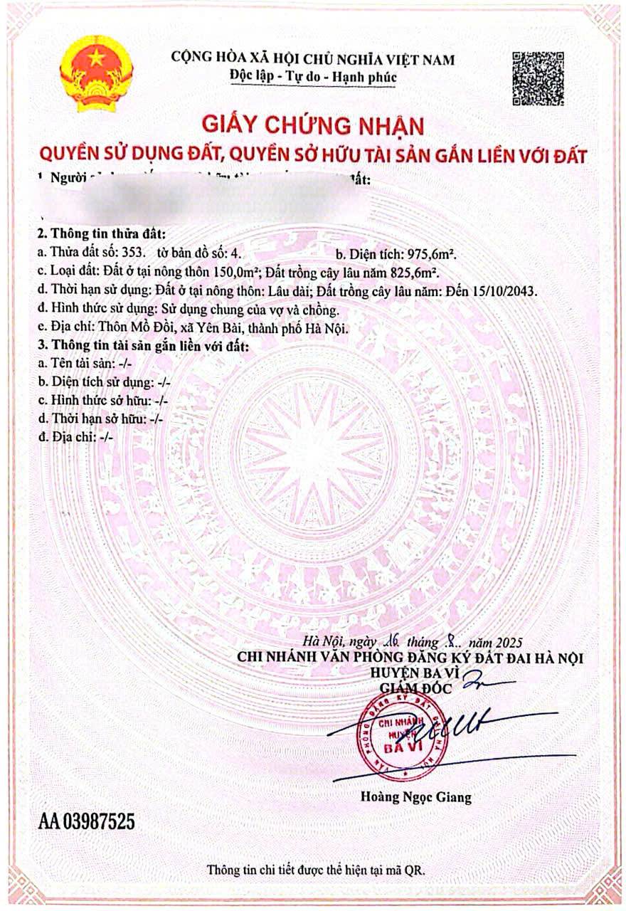 975 m2 thôn Mồ Đồi, Bám cánh đồng, Gần DT 87 975 m2 thôn Mồ Đồi, Bám cánh đồng, Gần DT 87