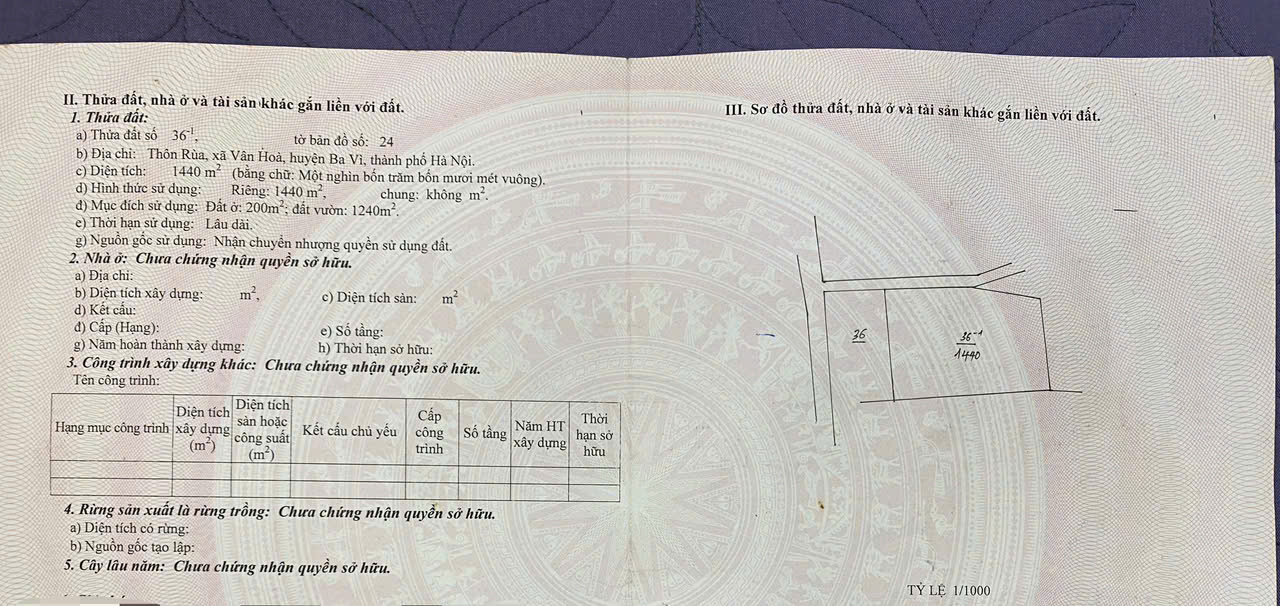 1440m2 thôn Rùa, gần đường nhựa, vuông vắn