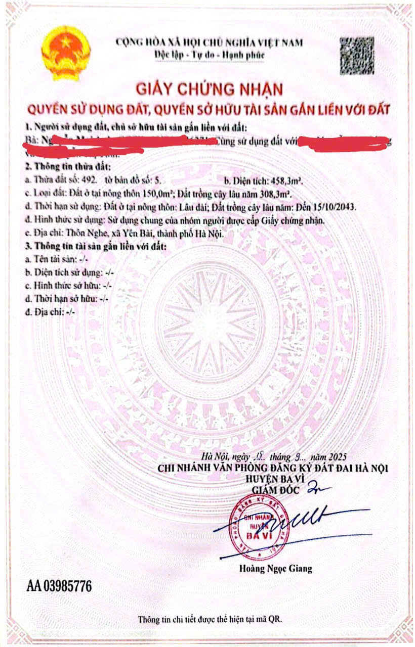 458m2 có 150m2 thổ cư, view núi, bám cánh đồng , có sẵn nhà